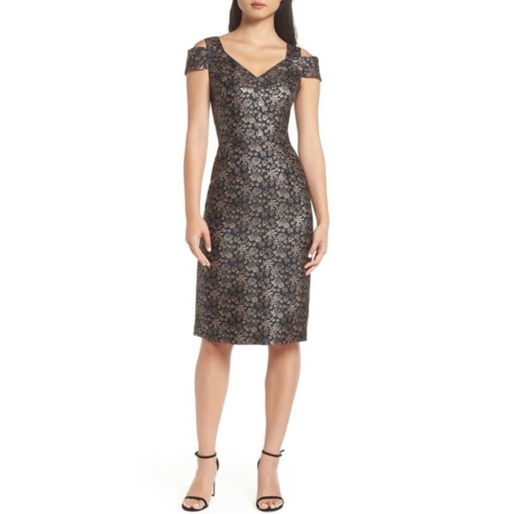 NWT Maggy London Black Rose Gold Metallic Dress